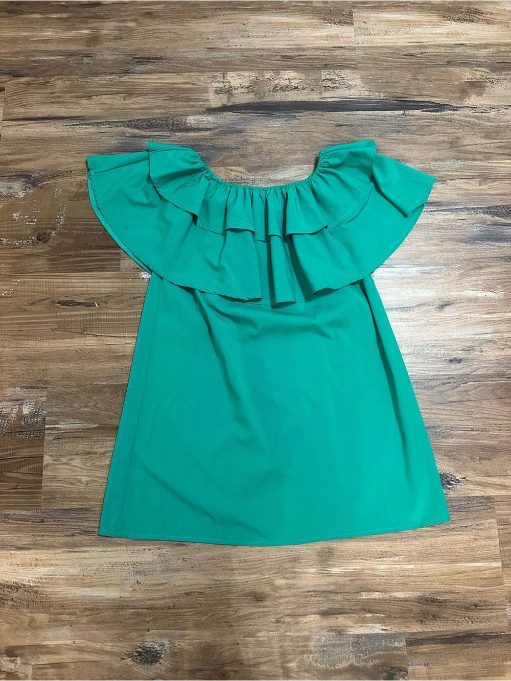 Amazon Green Off-Shoulder Ruffle Mini Dress